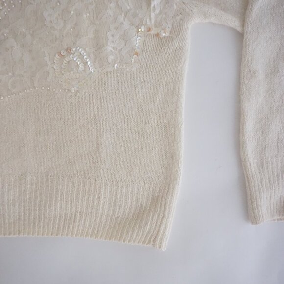 Vintage I.B. Diffusion Cream Silk Wool Lace Beaded Sweater Romantic Old Money L - Picture 5 of 11